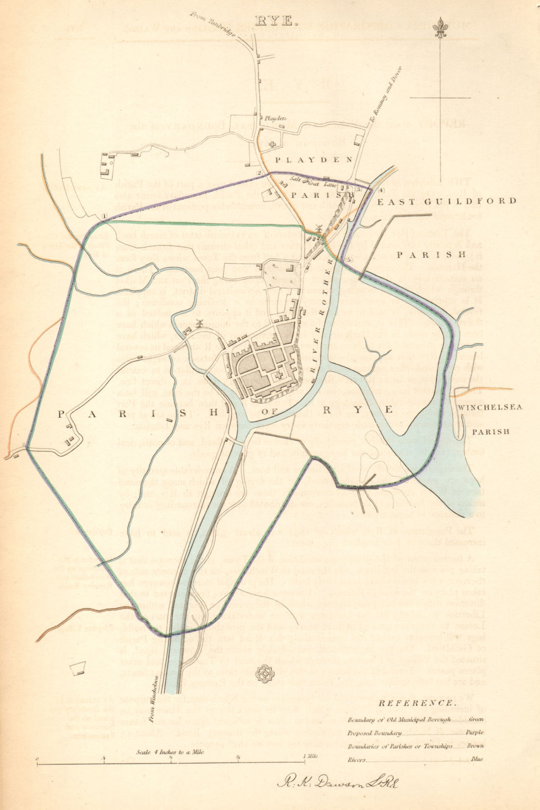 RYE borough/town plan. BOUNDARY COMMISSION. Sussex. DAWSON 1837 old map